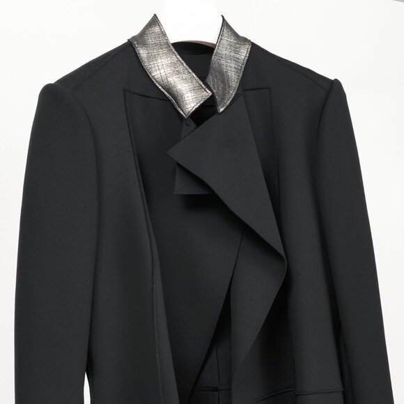 Marie Saint Pierre Black Neoprene Metallic-Neck Open-Front Coat - Picture 3 of 9